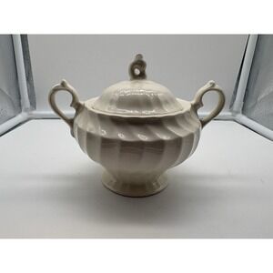 EUC Vtg Olde Chelsea Myott Staffordshire England White Swirl Sugar Bowl W/ Lid
